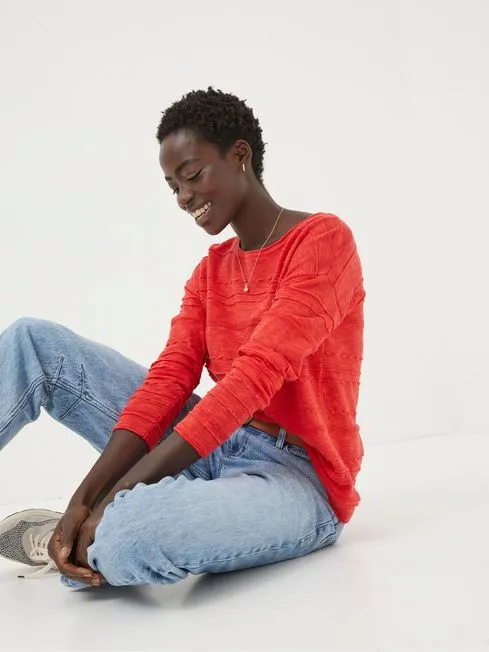 Women Fatface Knitwear Isabelle Red Cotton Linen Jumper