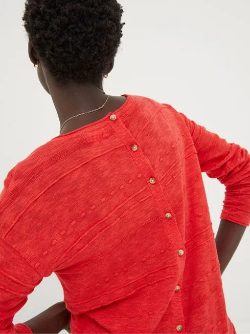 Women Fatface Knitwear Isabelle Red Cotton Linen Jumper