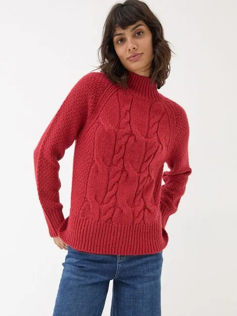 Women Fatface Knitwear Red Cali Cable Jumper