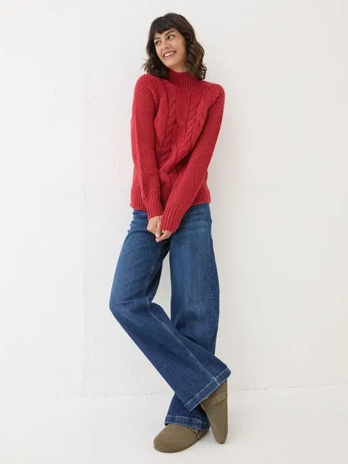 Women Fatface Knitwear Red Cali Cable Jumper Women Fatface Knitwear Red Cali Cable Jumper