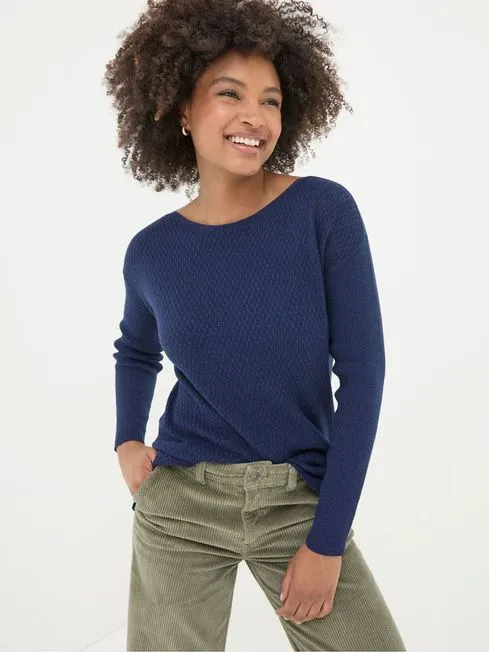 Women Fatface Knitwear Sophie Blue Boat Neck Jumper