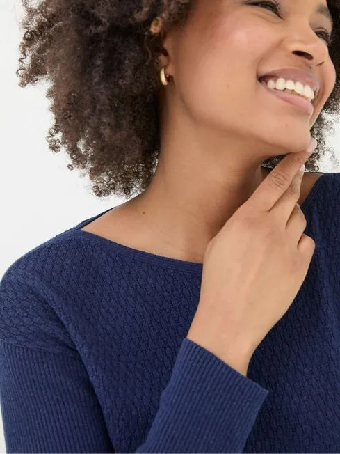 Women Fatface Knitwear Sophie Blue Boat Neck Jumper
