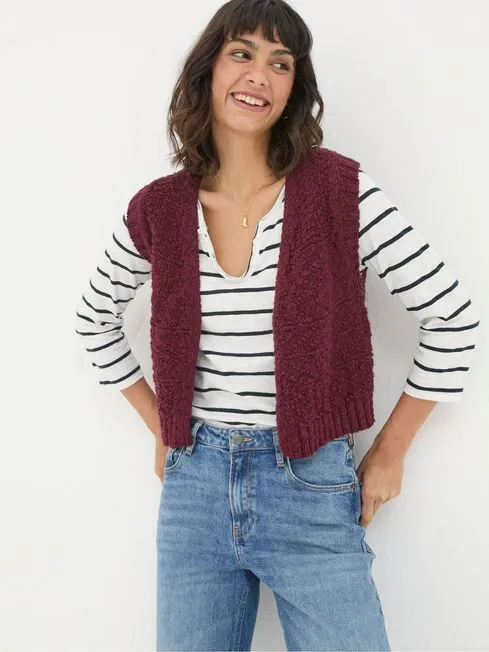 Women Fatface Knitwear Talia Red Pattern Waistcoat