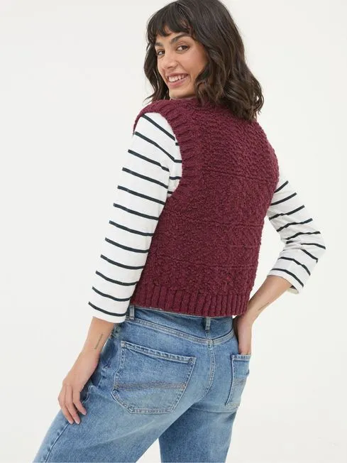 Women Fatface Knitwear Talia Red Pattern Waistcoat