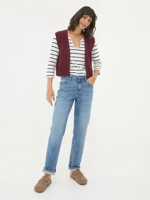 Women Fatface Knitwear Talia Red Pattern Waistcoat