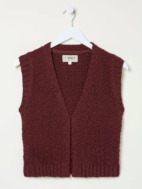 Women Fatface Knitwear Talia Red Pattern Waistcoat