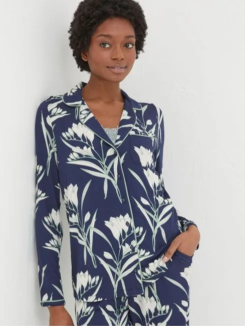 Women Fatface Loungewear Blue Spring Blooms Jersey Pyjama Nightshirt