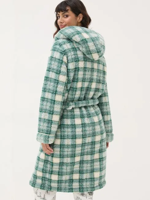 Women Fatface Loungewear Borg Green Check Dressing Gown Women Fatface Loungewear Borg Green Check Dressing Gown