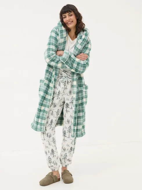 Women Fatface Loungewear Borg Green Check Dressing Gown Women Fatface Loungewear Borg Green Check Dressing Gown
