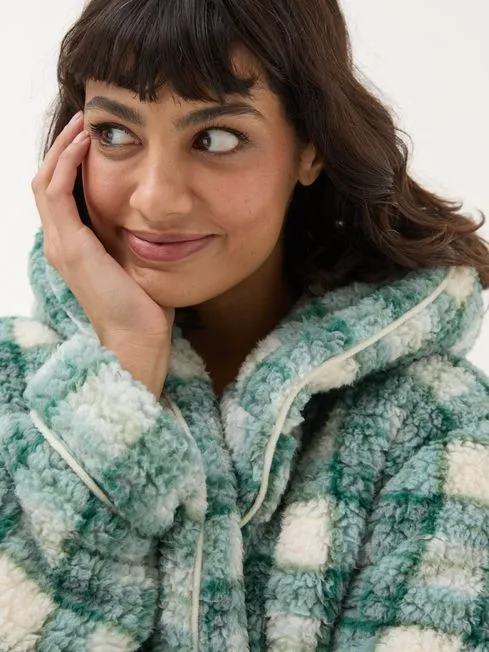 Women Fatface Loungewear Borg Green Check Dressing Gown Women Fatface Loungewear Borg Green Check Dressing Gown