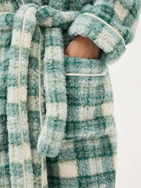 Women Fatface Loungewear Borg Green Check Dressing Gown Women Fatface Loungewear Borg Green Check Dressing Gown