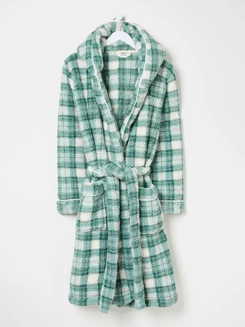 Women Fatface Loungewear Borg Green Check Dressing Gown Women Fatface Loungewear Borg Green Check Dressing Gown