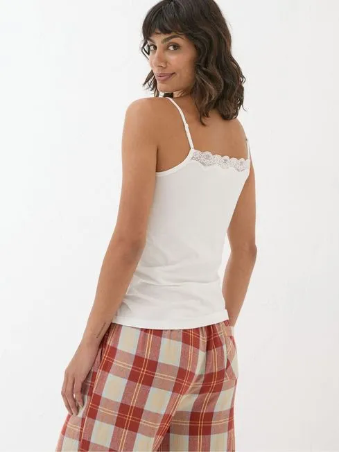 Women Fatface Loungewear Cream VNeck Lace Vest Pyjama Tops