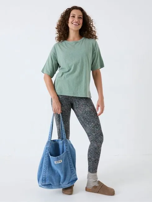 Women Fatface Loungewear Green Cotton Blend Boxy TShirt