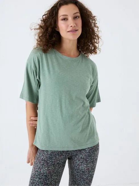 Women Fatface Loungewear Green Cotton Blend Boxy TShirt