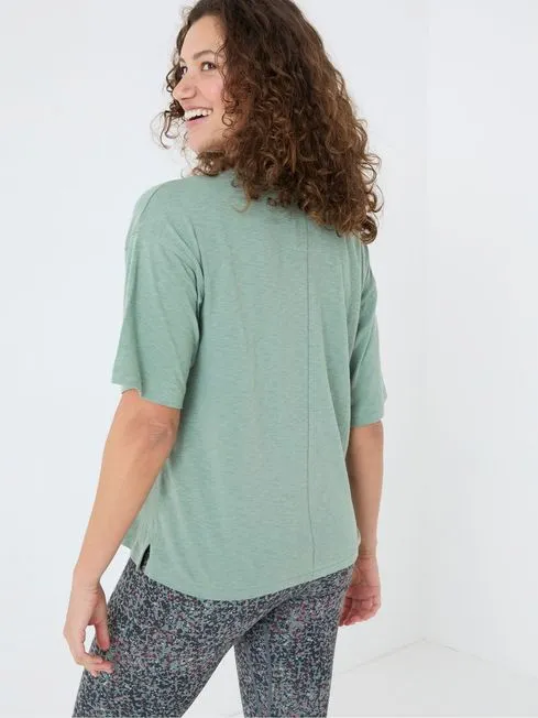 Women Fatface Loungewear Green Cotton Blend Boxy TShirt