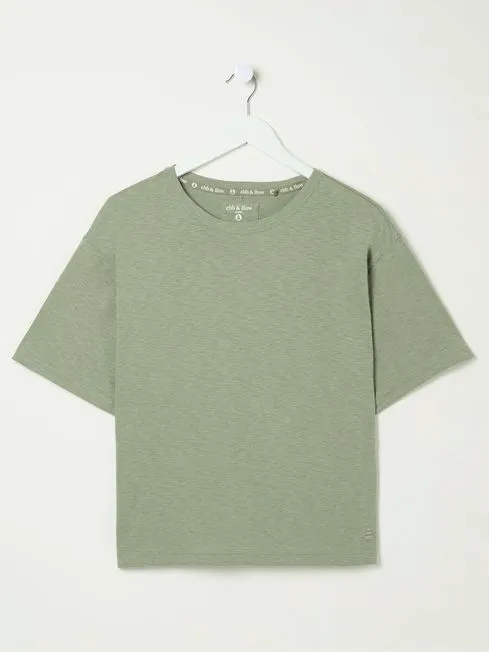 Women Fatface Loungewear Green Cotton Blend Boxy TShirt