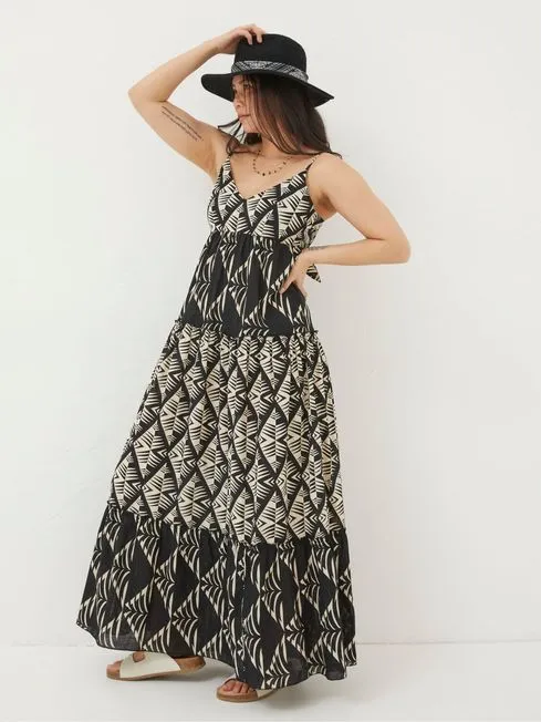 Women Fatface Maxi Dresses Marnie Black Mono Geo Beach Dress