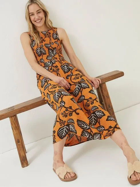 Women Fatface Midi Dresses Yellow Anna Vine Floral Midi Dress