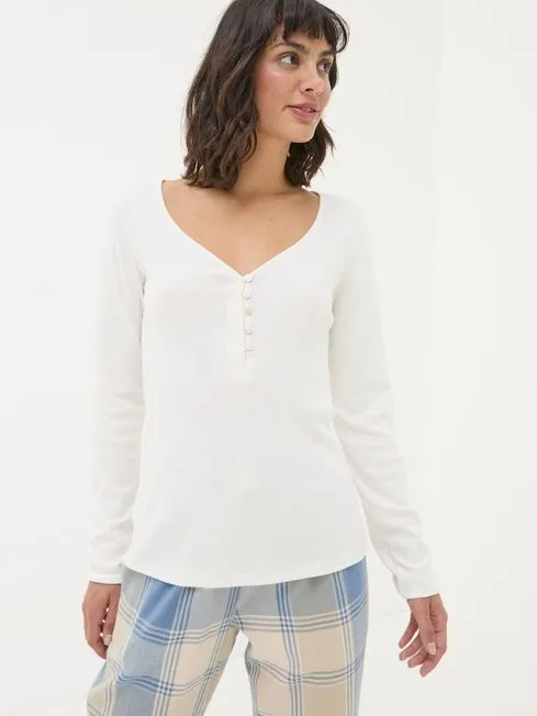Women Fatface Pajamas and Nightwear Lila Ivory Henley Pyjama Top