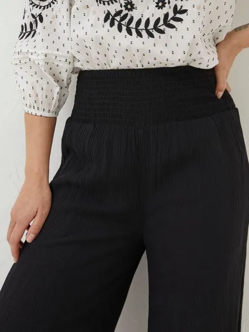 Women Fatface Pants and Leggings Black Shirred Wide Leg Palazzo Trousers