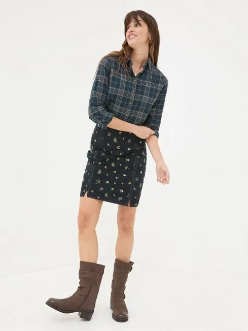Women Fatface Shirts and Blouses Olivia Navy 100 Cotton Check Shirt