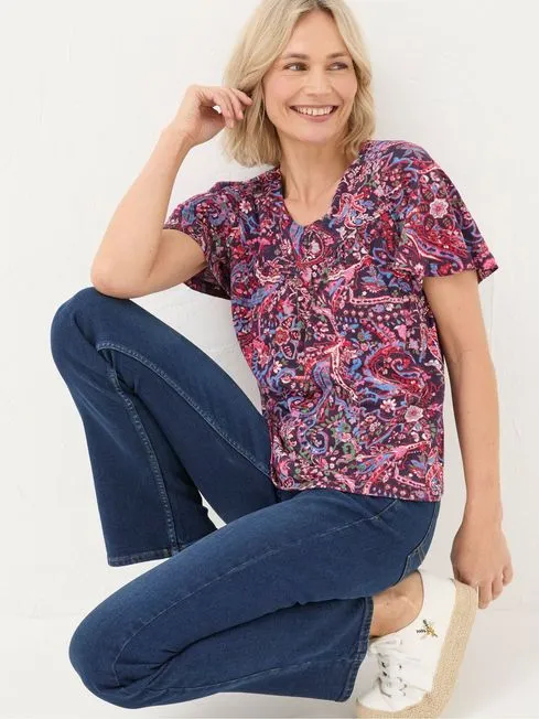 Women Fatface Shirts and Blouses Purple Bright Paisley Top Women Fatface Shirts and Blouses Purple Bright Paisley Top