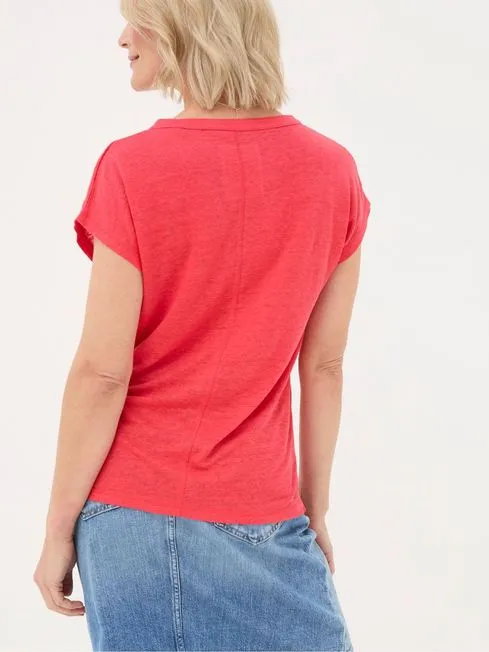 Women Fatface Shirts and Blouses Red Linen Notch Neck Top