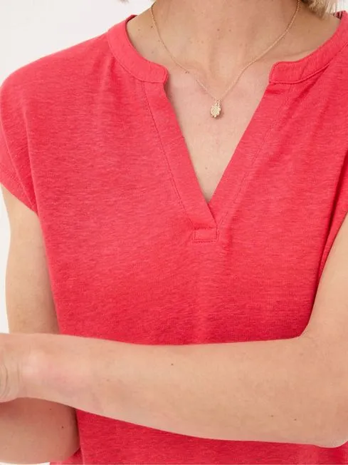 Women Fatface Shirts and Blouses Red Linen Notch Neck Top