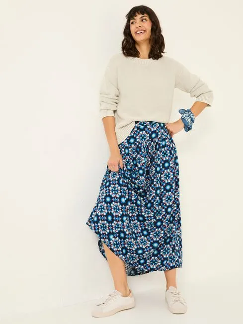 Women Fatface Skirts Indigo Blue Jay Midi Skirt