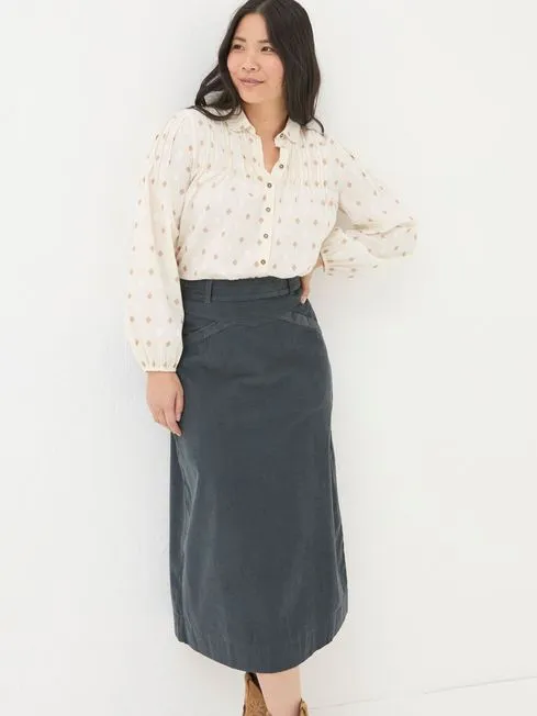Women Fatface Skirts Leigh Grey Cord Midi Skirt