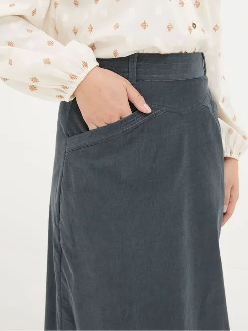 Women Fatface Skirts Leigh Grey Cord Midi Skirt