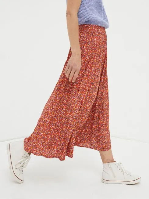Women Fatface Skirts Orange Gradient Floral Midi Skirt