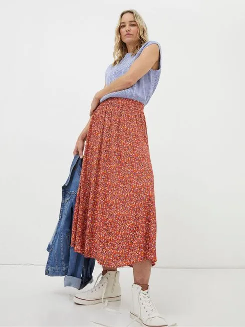 Women Fatface Skirts Orange Gradient Floral Midi Skirt Women Fatface Skirts Orange Gradient Floral Midi Skirt