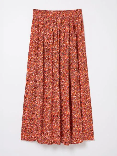 Women Fatface Skirts Orange Gradient Floral Midi Skirt Women Fatface Skirts Orange Gradient Floral Midi Skirt