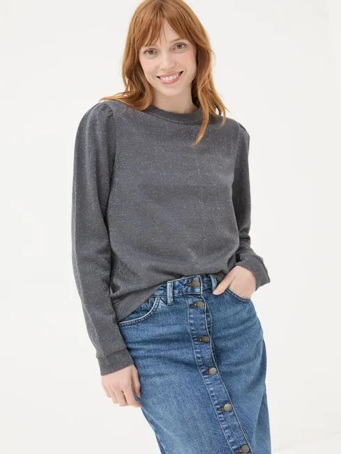 Women Fatface Sweatshirts and Hoodies Grey Charcoal Sparkle Crew Sweater