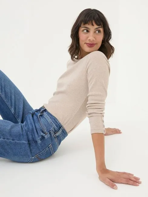 Women Fatface Tops and TShirts Callie Oatmeal Long Sleeve Top