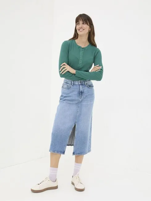 Women Fatface Tops and TShirts Hettie Green Rib Henley Top Women Fatface Tops and TShirts Hettie Green Rib Henley Top