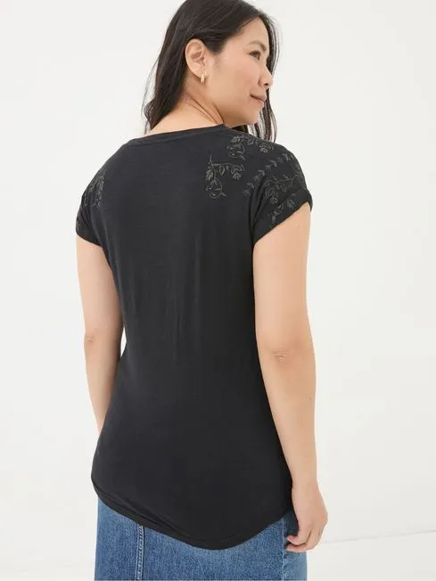 Women Fatface Tops and TShirts Ivy Black Embroidered TShirt