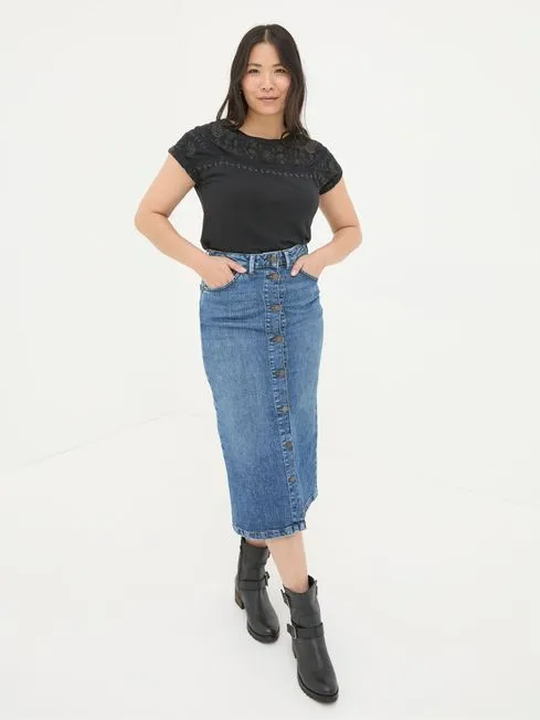 Women Fatface Tops and TShirts Ivy Black Embroidered TShirt