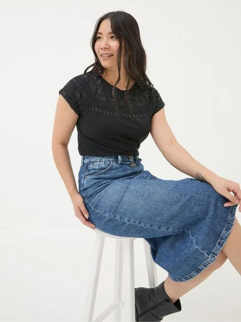Women Fatface Tops and TShirts Ivy Black Embroidered TShirt
