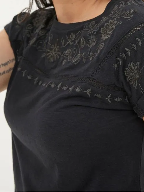 Women Fatface Tops and TShirts Ivy Black Embroidered TShirt