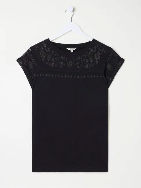 Women Fatface Tops and TShirts Ivy Black Embroidered TShirt