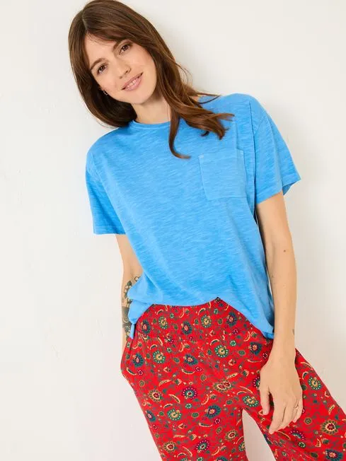 Women Fatface Tops and TShirts Lily Bright Blue 100 Organic Cotton TShirt