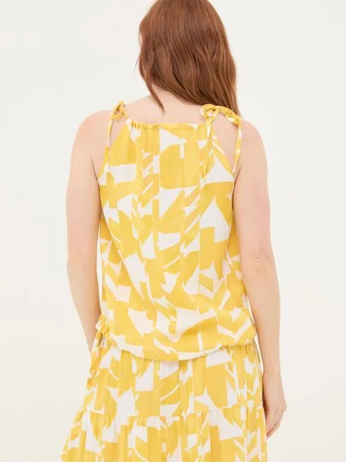 Women Fatface Tops and TShirts Lyra Yellow Med Geo CottonLinen Mix Cami