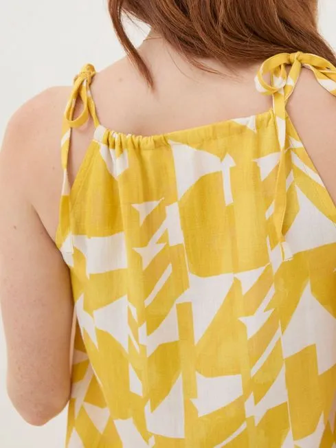 Women Fatface Tops and TShirts Lyra Yellow Med Geo CottonLinen Mix Cami