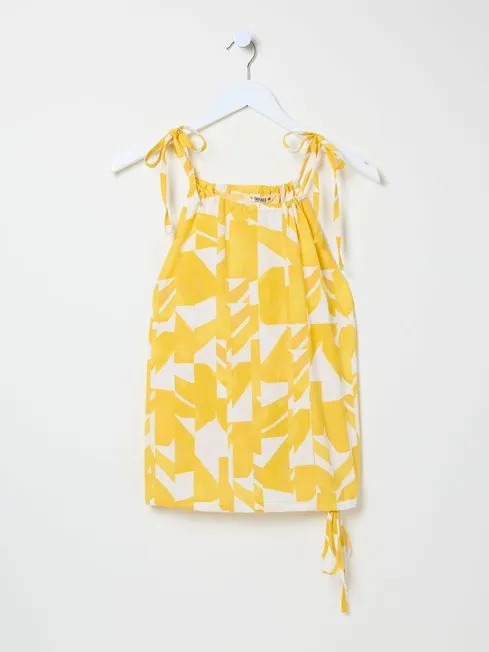 Women Fatface Tops and TShirts Lyra Yellow Med Geo CottonLinen Mix Cami