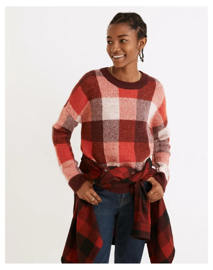 Women Fenimore Pullover Sweater In Plaid Heather Blush Madewell Sweaters