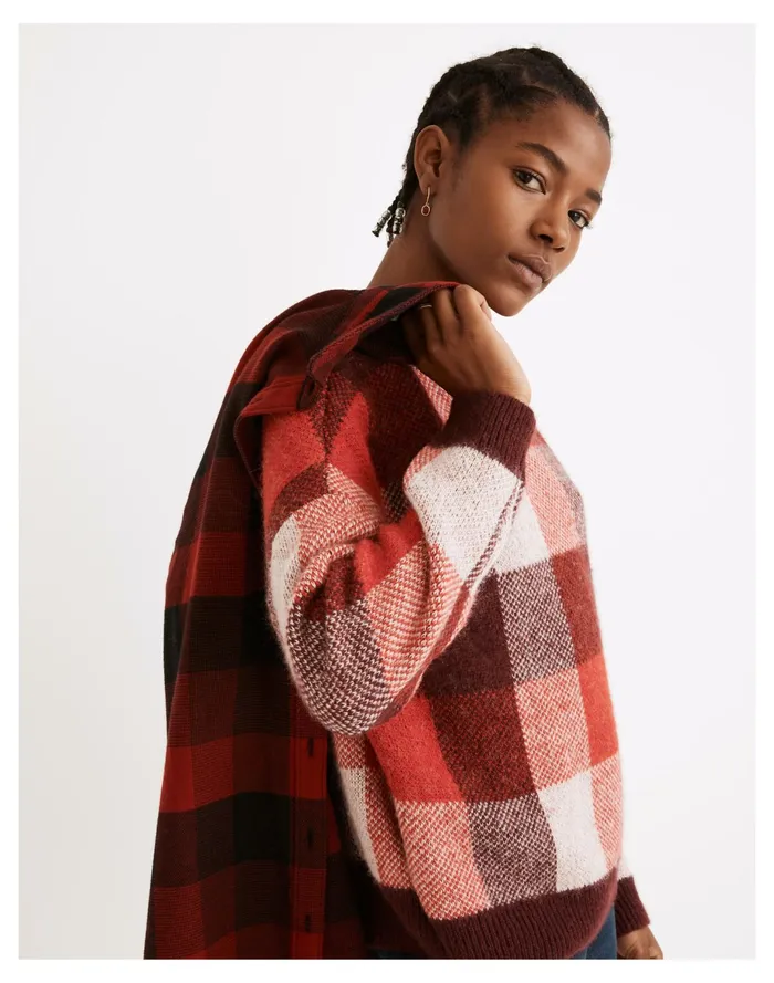 Women Fenimore Pullover Sweater In Plaid Heather Blush Madewell Sweaters Women Fenimore Pullover Sweater In Plaid Heather Blush Madewell Sweaters