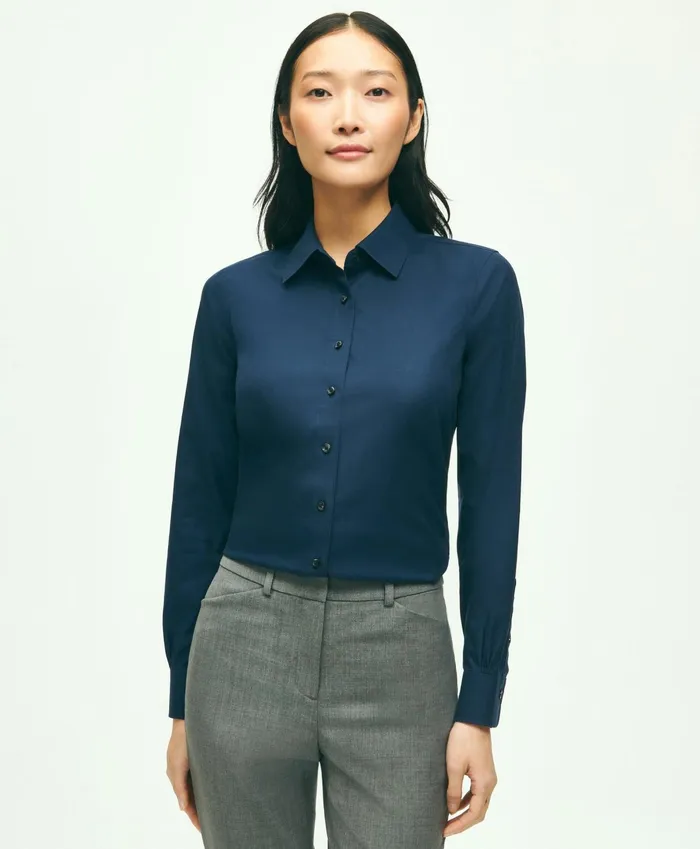 Women Fitted NonIron Stretch Supima Cotton Dress Shirt Navy Brooks Brothers Blouses and Shirts Women Fitted NonIron Stretch Supima Cotton Dress Shirt Navy Brooks Brothers Blouses and Shirts